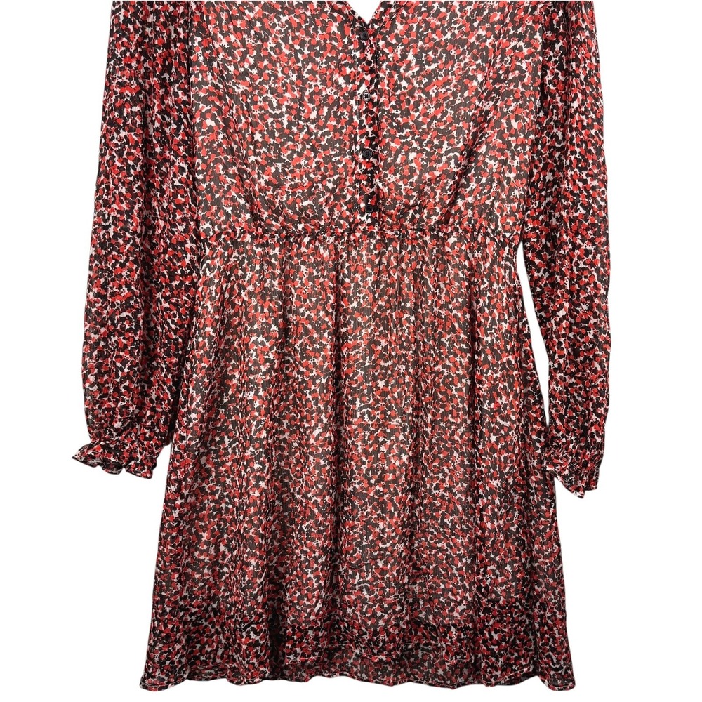 Banana Republic Dress M Red Black Print Long‎ Sleeve Ruffle Trim Lined Travel - Picture 3 of 10